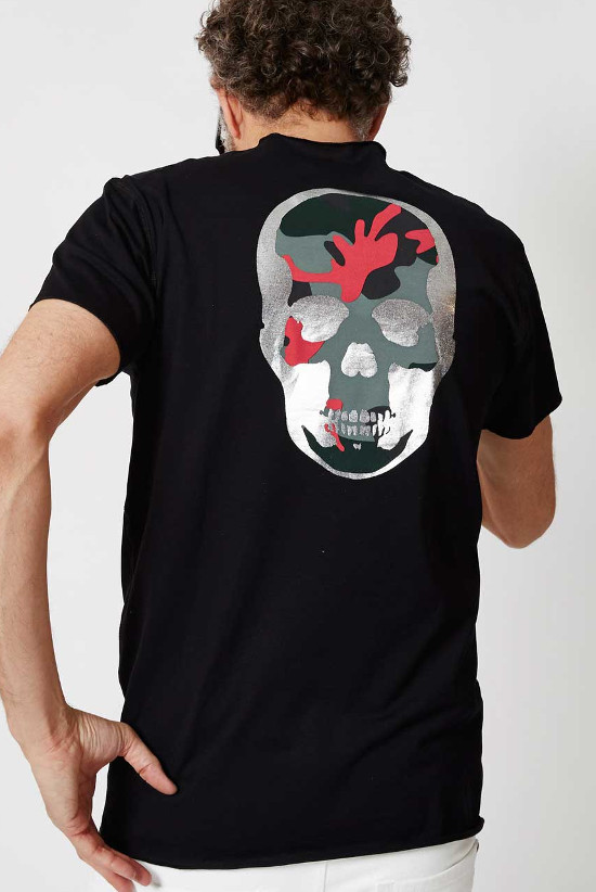 “1PIU1UGUALE3 × lucien pellat-finet” big neon camo skull T-shirt