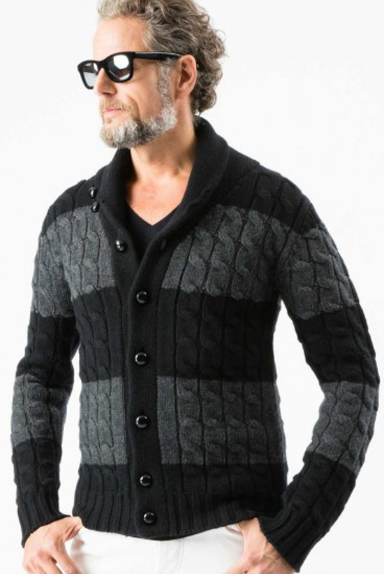 BIG CABLE CARDIGAN – WOOL CASHMERE (BORDER) –